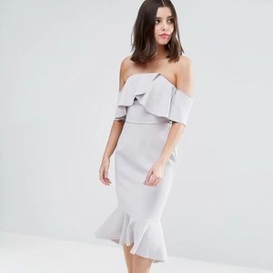 Bandeau exaggerate frill mermaid midi dress 8